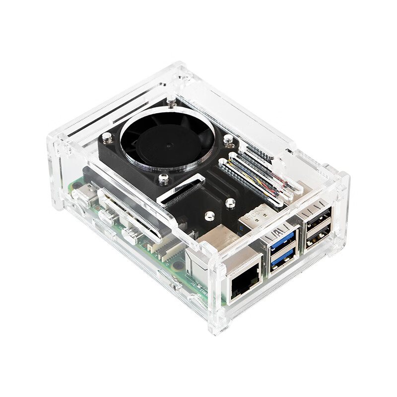 Yabo Intelligent Raspberry Pi 5th generation Pi5 transparent acrylic shell can be installed with PWM speed-adjustable fan radiator camera protection Pi5 acrylic shell (with active radiator)