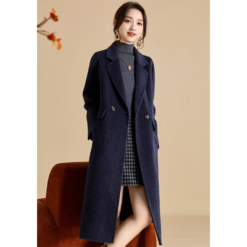 Copper's textured sheep wool coat is fashionable and simple double-sided woolen coat, comfortable and loose mid-length coat for women in autumn and winter