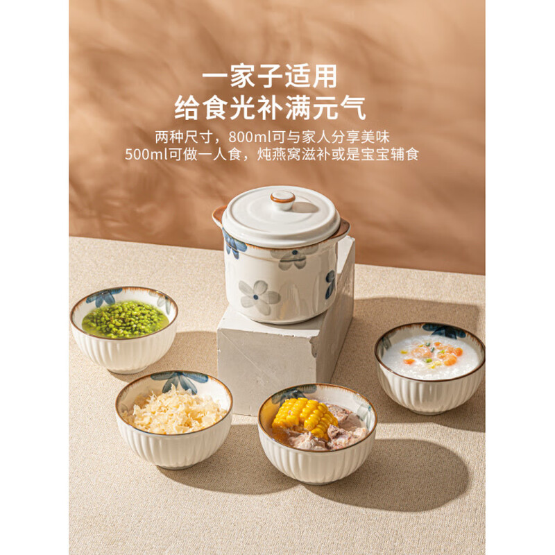 Fat Donglai's same style water-proof stew pot Japanese-style stew household ceramic with lid double lid stew bird's nest special soup cup steamed egg bowl export version 500ml stew pot 2 pieces + 2 sets of tray clips + steaming