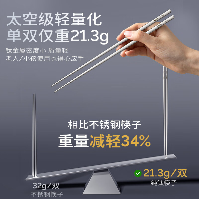 Double gun 100% pure titanium chopsticks household high-end metal chopsticks titanium hollow anti-scalding anti-slip lightweight portable tableware set