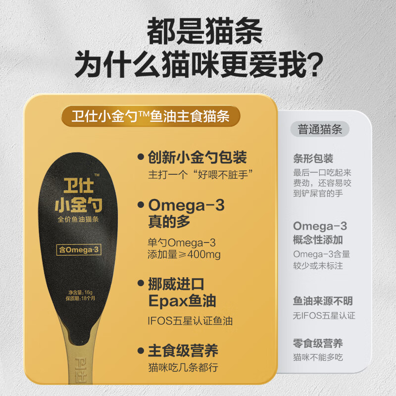 NOURSE cat strips, NOURSE small golden spoon, full price staple fish oil cat strips, licking spoon, cat snacks, hair grooming, 16g*8 pieces