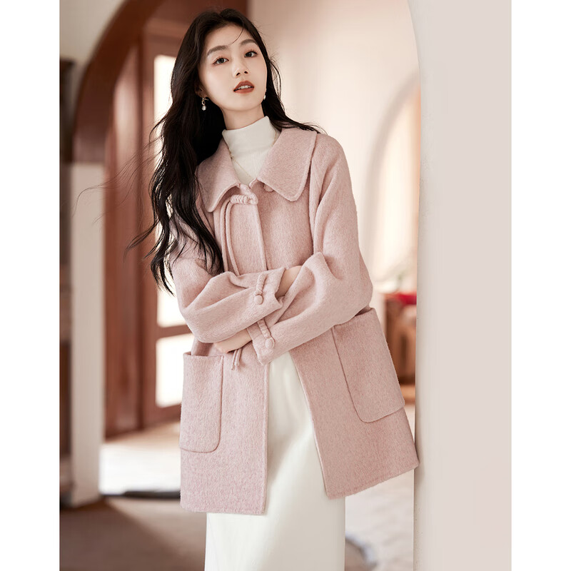 Lost Time Winter Orange Pink Fairy Wool Coat Light Chinese Style High-Quality Small Wool Coat Women 01 Pink S