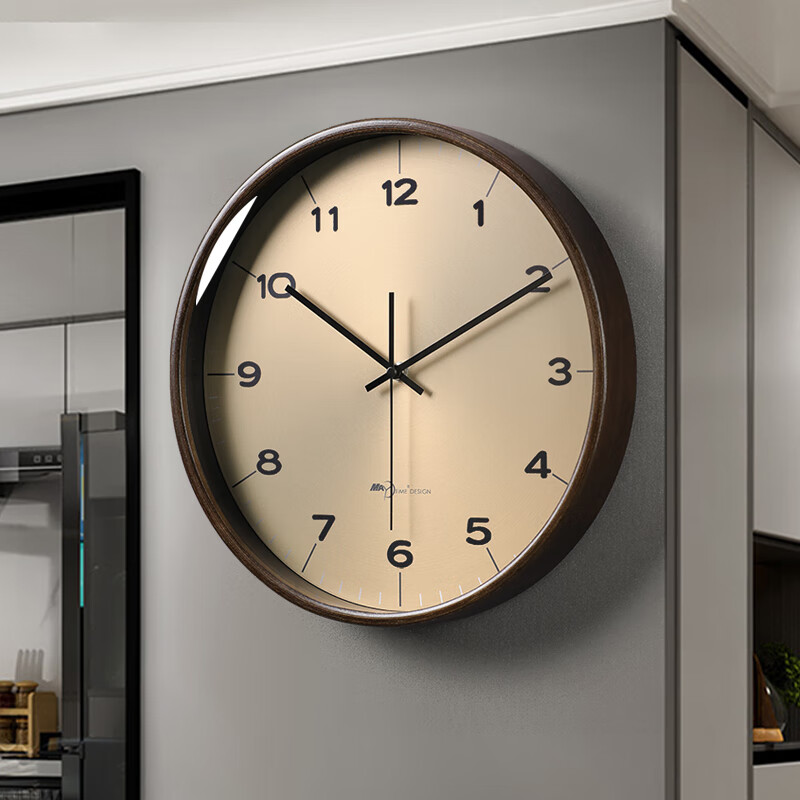 ZUNELL Simple Wall Clock 2026 New Home Living Room High-end Wall Clock Chinese Style Atmosphere High-end Solid Wood Clock Bent Wood Aluminum Wall Clock-Medium Diameter 35cm