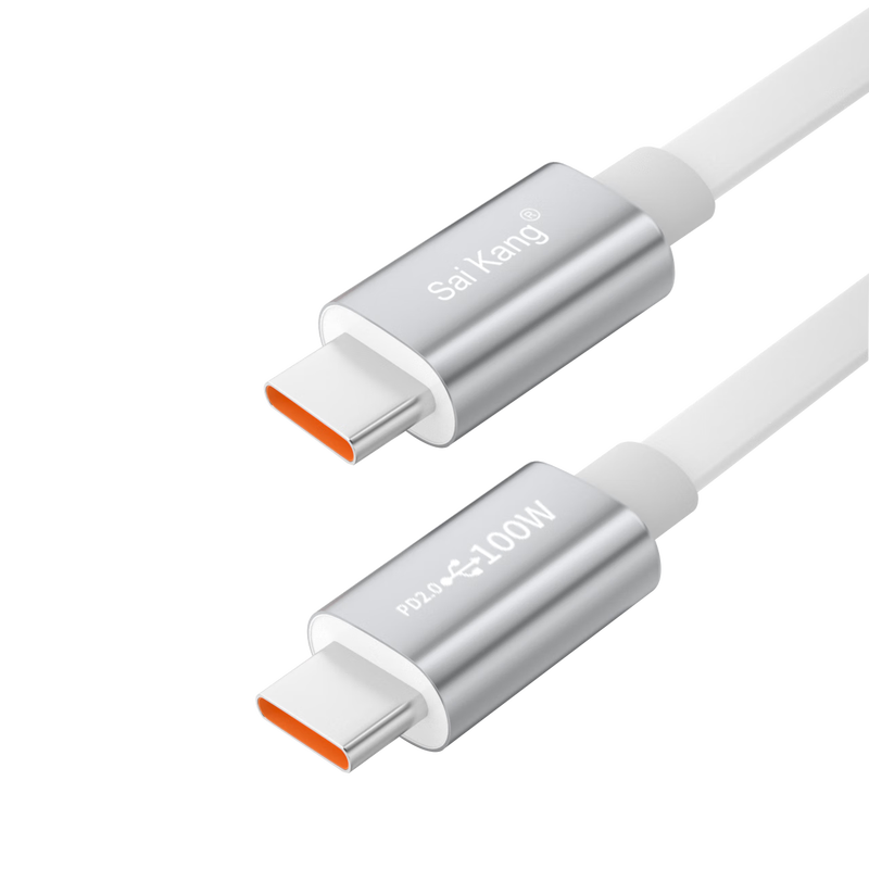 Saikang double type-c data cable white flat charging cable 5A fast charging cable double-ended ctoc cable typec car connection cable suitable for Android mobile phones, tablets and laptops type-c2.0 white flat cable 0.5 meters