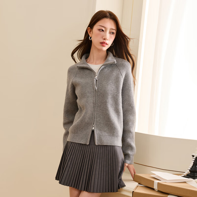Three-color large size women's clothing 2025 winter new style lapel knitted cardigan sweater loose jacket double zipper fat MM