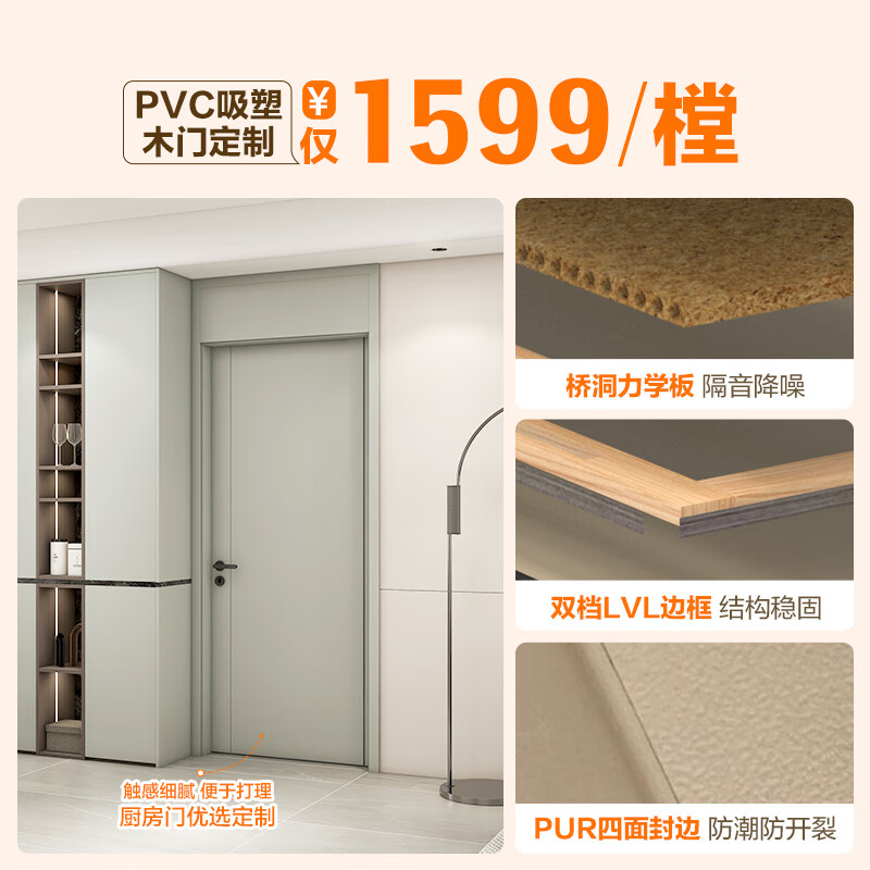 Quanyou Whole House Customized Wooden Door Simple Interior Door Room Door Solid Wood Composite Door Soundproof Bedroom Concierge Door 1599/昘 (Contact customer service for specific plans)