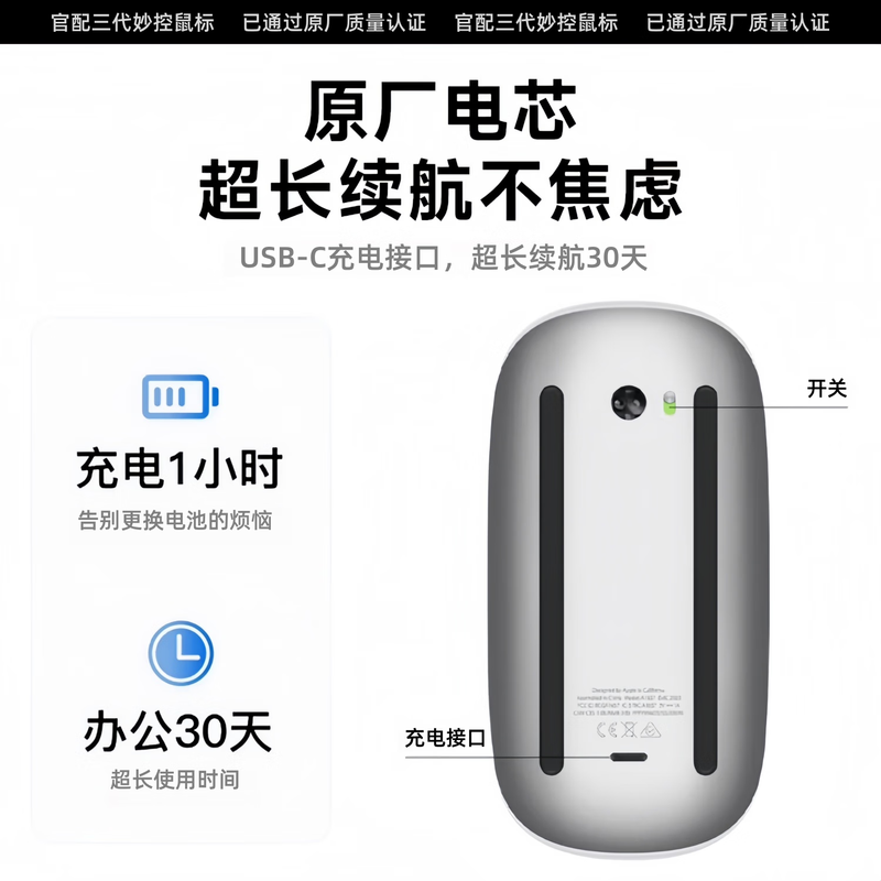 Guofang Hot-selling No. 1 Magic Mouse and Keyboard Adapted to Apple iPad Tablet MacBook Laptop Desktop Air Wireless Bluetooth Keyboard and Mouse Set Silent Magic Mouse-Apple White Original Factory Quality Certification丨Original Magic Control Gestures Top with Same Core Official New 1 1 Restore丨Magic Control Gestures