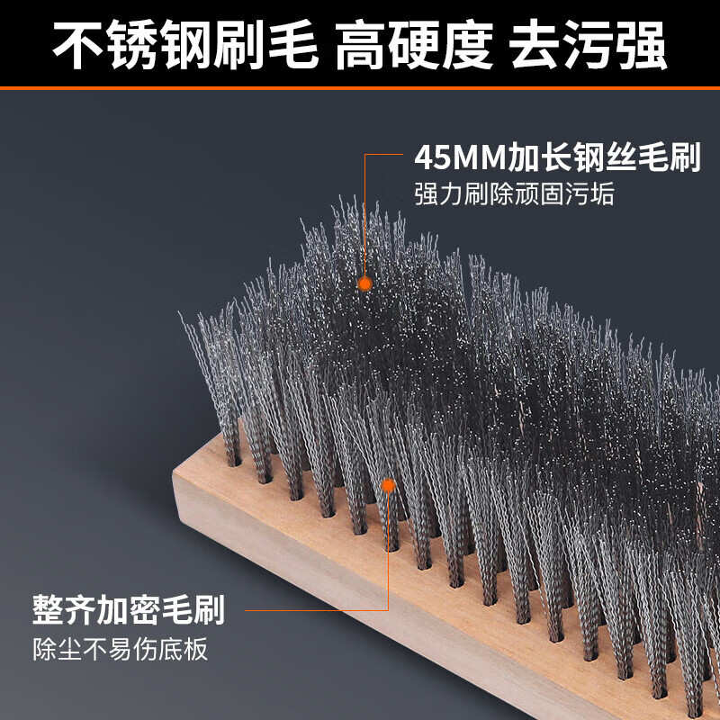 Stainless steel wire brush floor brush moss removal iron long handle cleaning brush cement floor broom steel brush removal 20c 30cm brush head connector (without pole)