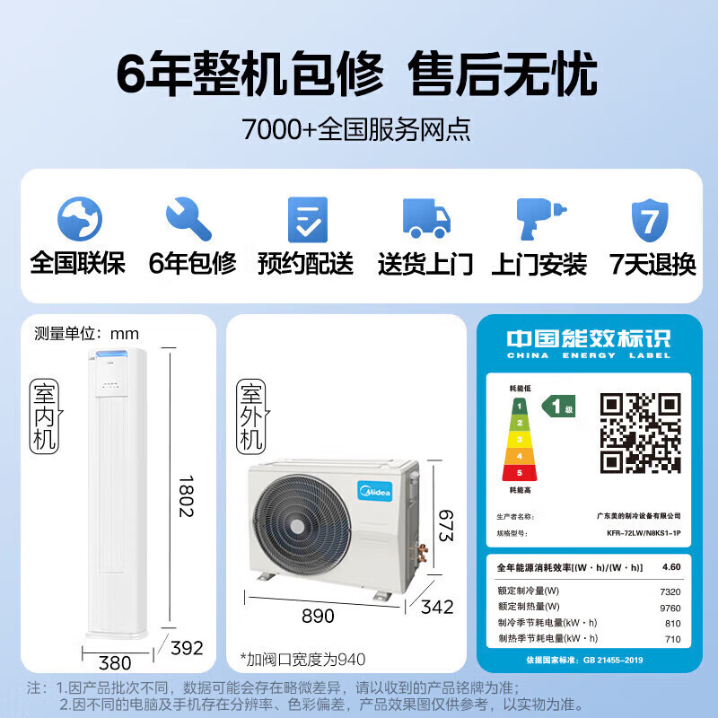 Midea air conditioner cool and energy-saving 2025 model series package, buy one set, new level of energy efficiency, variable frequency heating and cooling, horizontal hanging unit + living room vertical cabinet unit, national subsidy, cool and energy-saving 2025 model (large two bedrooms and one living room)