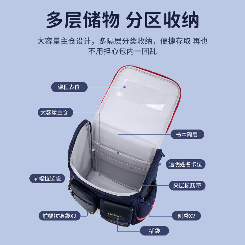 Golf (GOLF) schoolbag primary school boys and girls large-capacity children's schoolbag 1-3 grade multi-pocket backpack decompression