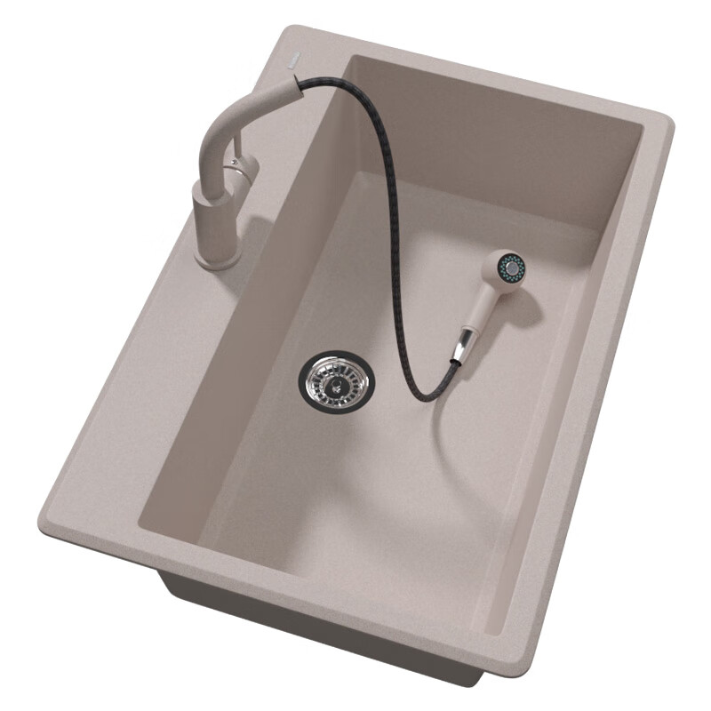 Ruishen European imported quartz stone sink kitchen sink large single-slot under-counter basin sink black 932 931 package A bare sink