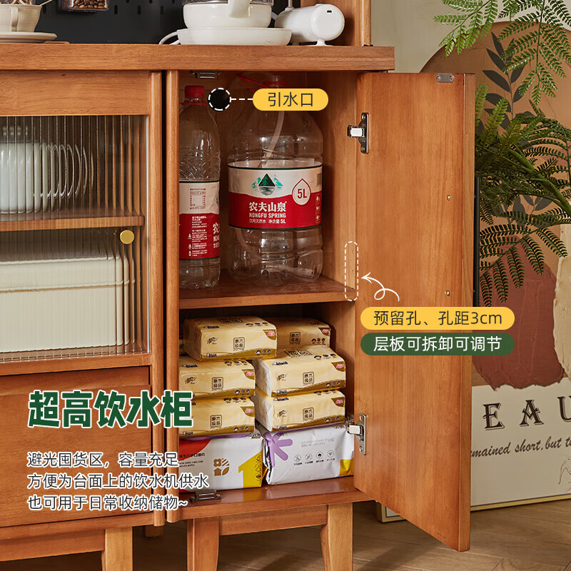 Jiayi sideboard solid wood wine cabinet multi-functional storage cabinet storage cabinet restaurant storage rack cherry wood color 1.8 meters