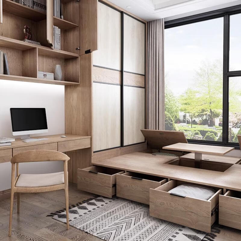 Tiantan furniture, whole house customization, tatami customization, modern simple bedroom bed combination, bay window, study room, overall wardrobe, consult customer service and enjoy free measurement