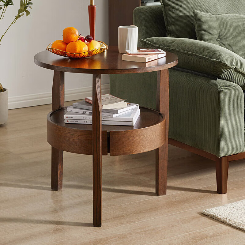Jiayi solid wood small coffee table simple sofa side cabinet living room side table small round table creative side table tea table bedside table