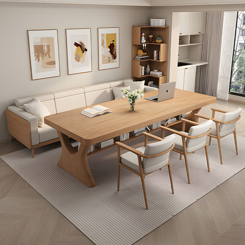Jingyao living room solid wood double-layer large long desk home long table office desk leisure writing table sofa multi-person study table solid wood bachelor's chair standard model