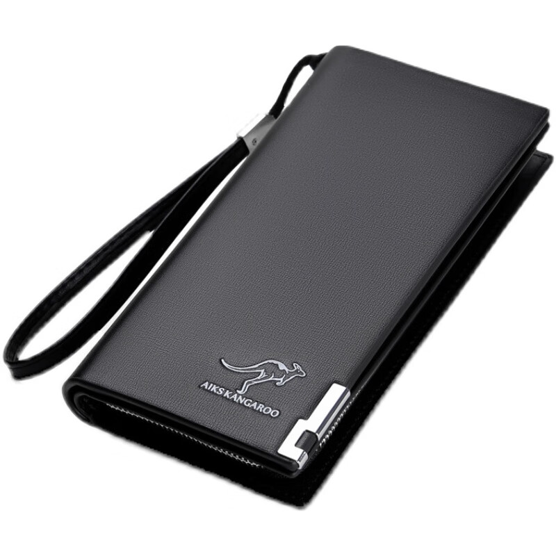 Kangaroo (KANGAROO) wallet men's anti-theft brush degaussed genuine leather wallet cowhide long clutch bag men's wallet card holder black