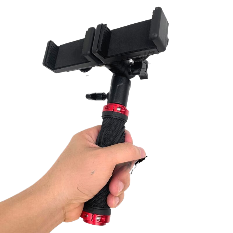 Svenwan is suitable for outdoor handheld dual mobile phone holders, one-to-two shooting live broadcast brackets, desktop tripods, portable two-position customized models, customized models, two-position cameras + red handheld handle