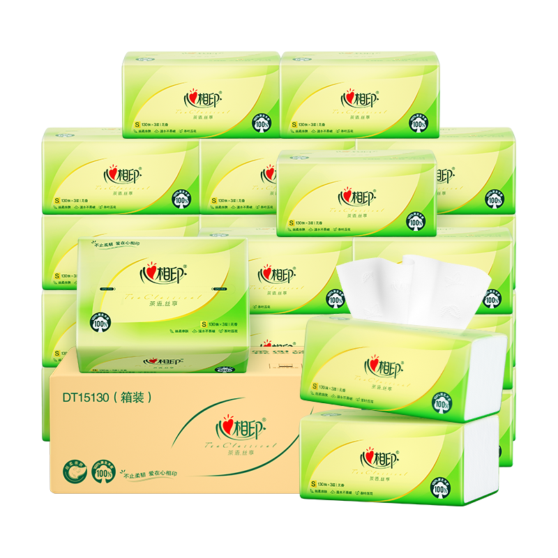 Xinxiangyin Tissue Paper Facial Tissue Tea Talk Silk Enjoyment 3 layers 130 Tissues * 24 packs of real S size tissues (sold by the box)