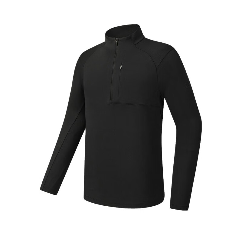 FILA Fitness wear-resistant stretch collar pullover plus velvet long-sleeved T-shirt men's dark black S