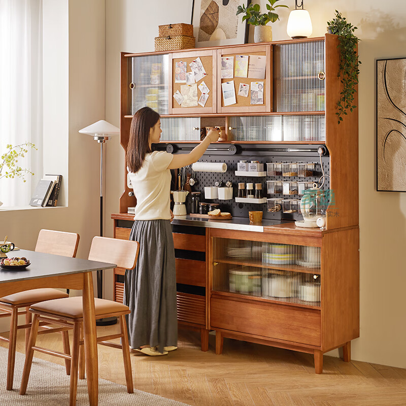 Jiayi sideboard solid wood wine cabinet multi-functional storage cabinet storage cabinet restaurant storage rack cherry wood color 1.8 meters