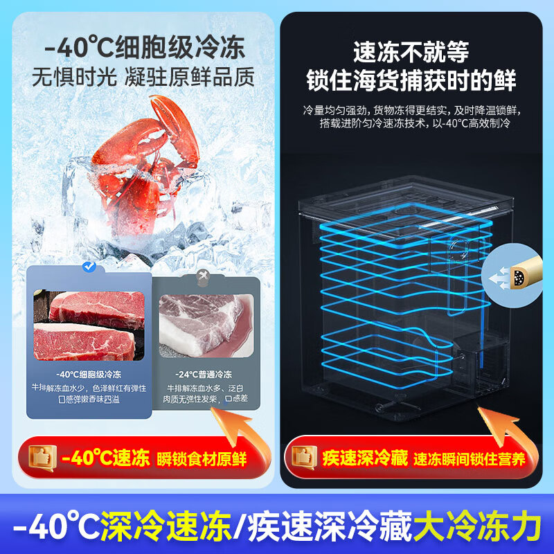 Midea automatic defrost household small freezer 200 liters first-level energy efficiency horizontal refrigeration freezer commercial large capacity ultra-low temperature -30 deep-freezing quick-frozen seafood cabinet 143 liters ultra-low temperature/computer temperature control/minus 40 degrees