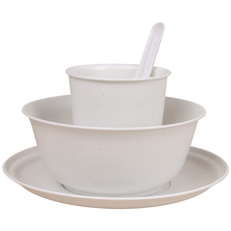 Chulu disposable rice husk tableware four-piece set Kraft paper packaging commercial cups, bowls, spoons and plates four-piece set for barbecue parties regular white four-in-one paper package 50 sets