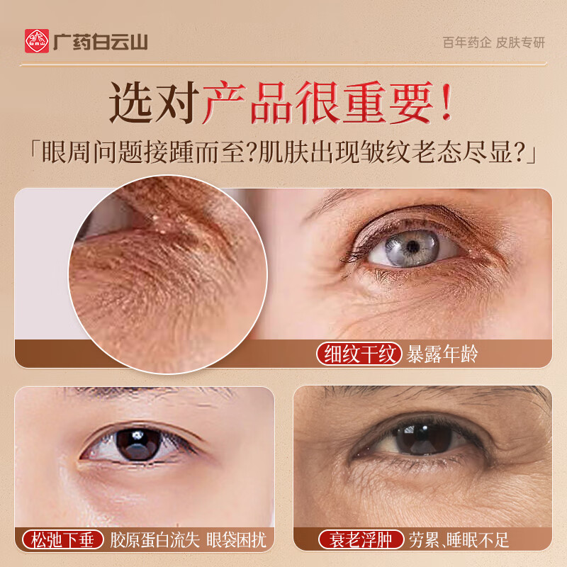 Baiyunshan Eye Anti-wrinkle Plant Extract Essence Oil Firms and Diminishes Fine Lines, Eye Bags and Dark Circles, Hydrating and Moisturizing Two Bottles 40ml