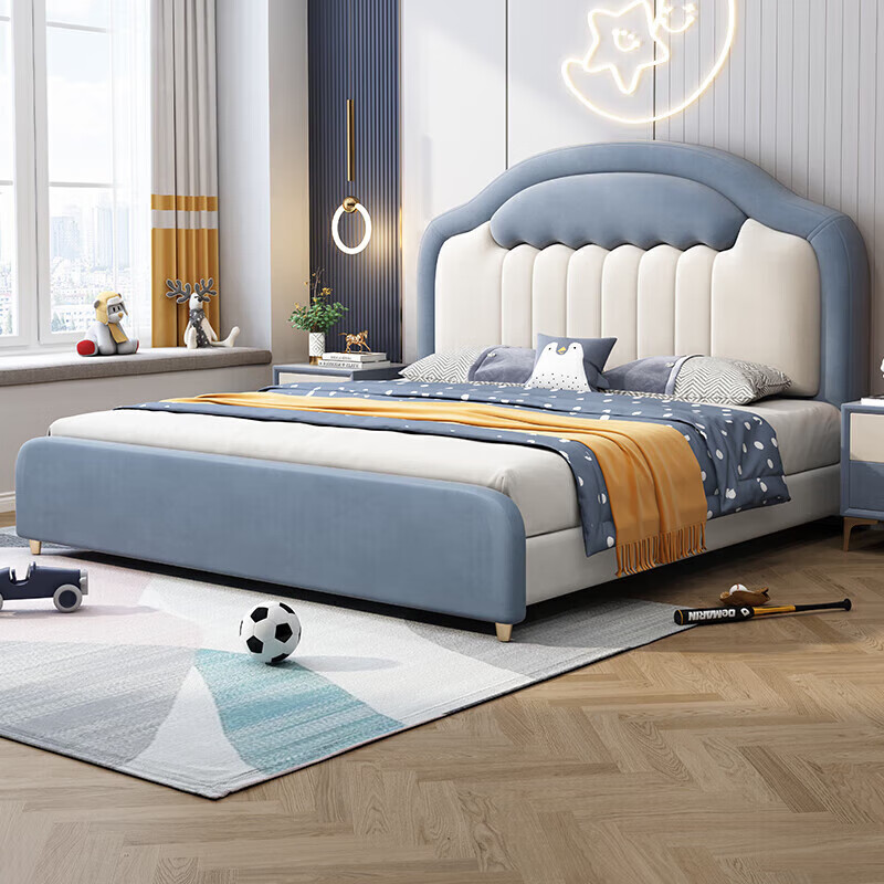 Kao children's bed boy teen bed light luxury fabric bed modern simple single soft bed 1.5 meters