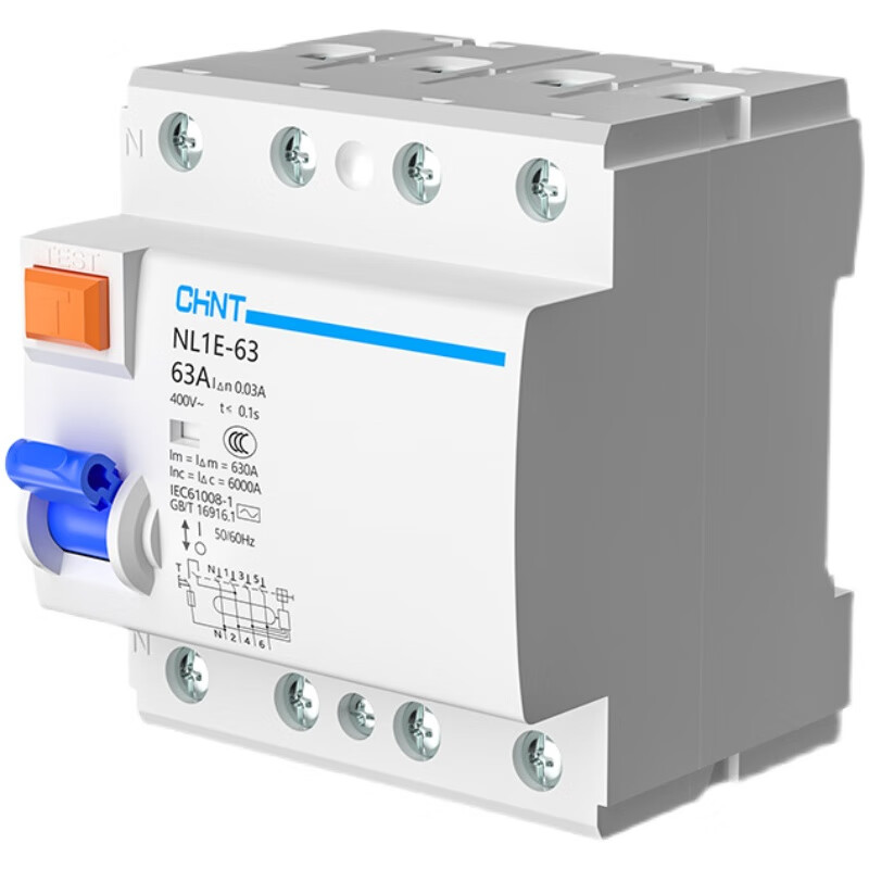 Chint NL1E-63A leakage switch protector 1P/3P+N25A40A63A residual current action circuit breaker 2P 25A