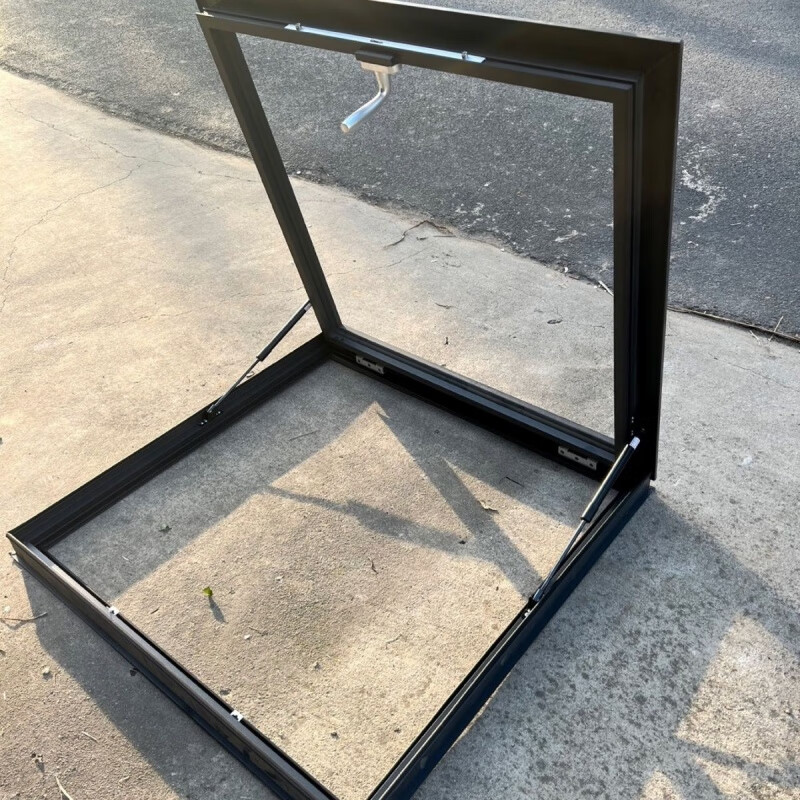 Meikejie thickened aluminum alloy electric skylight roof manual shading basement cement table sunroom pitched roof customization thickened large opening 940*940 with glass gray