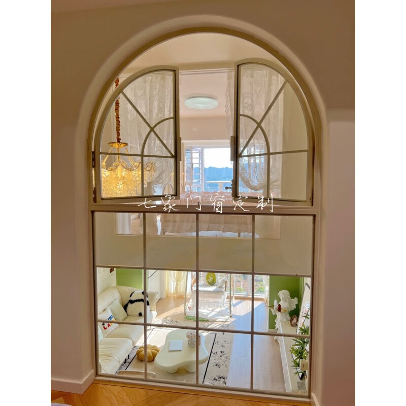 Yaotian French iron retro casement window restaurant cafe arched floor-to-ceiling window indoor study loft window customization black reference sketch/