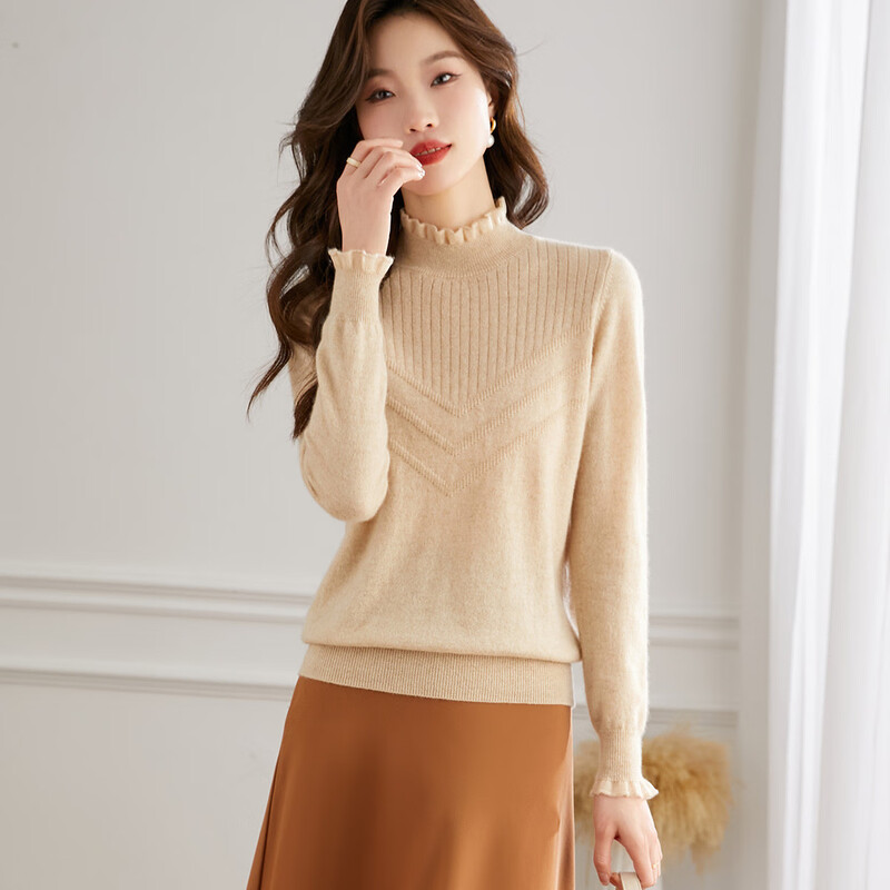 Shexi (Srcr) pure cashmere sweater for women 100 cashmere base layer autumn and winter short half turtleneck soft and comfortable knitted sweater