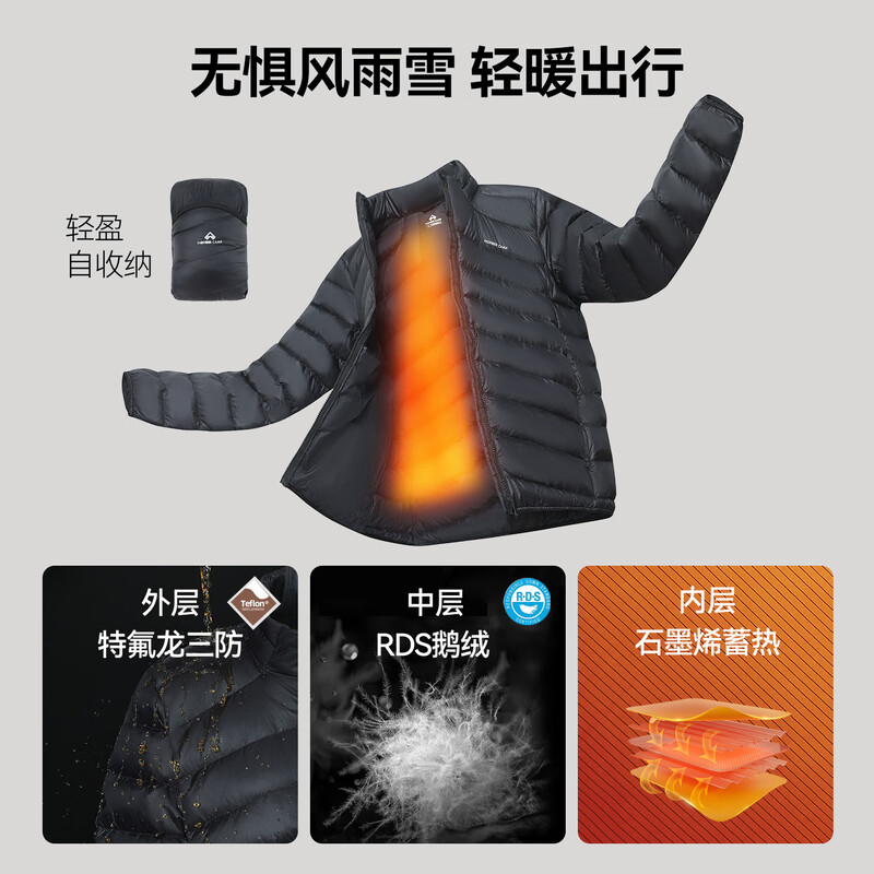 Pathfinder Snow Fox Goose Down Jacket Men's Winter 800 Puff Lightweight Rib Down Jacket Men's Warm Liner Mountaineering Jacket Top