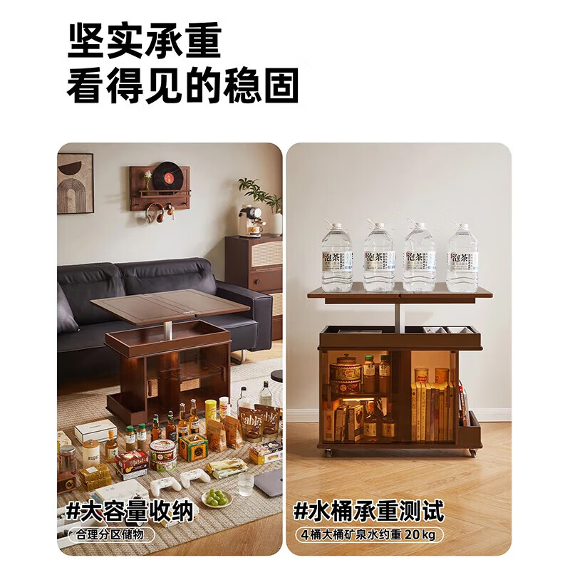 Jiayi solid wood folding coffee table can lift small apartment sofa side cabinet movable trolley home side table tea table