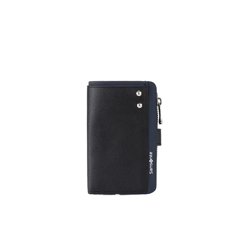 Samsonite key bag, unisex cowhide storage bag, business card bag, coin purse, ID bag, gift bag, TK7 black + dark blue