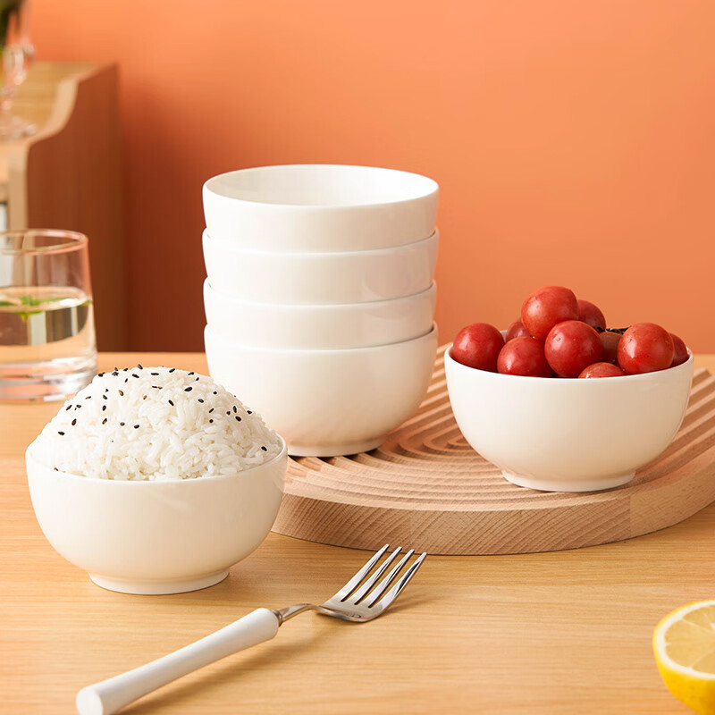 Youlaifu ceramic bowl white porcelain Chinese small bowl household 4.5-inch rice bowl soup bowl noodle bowl set 6 pieces