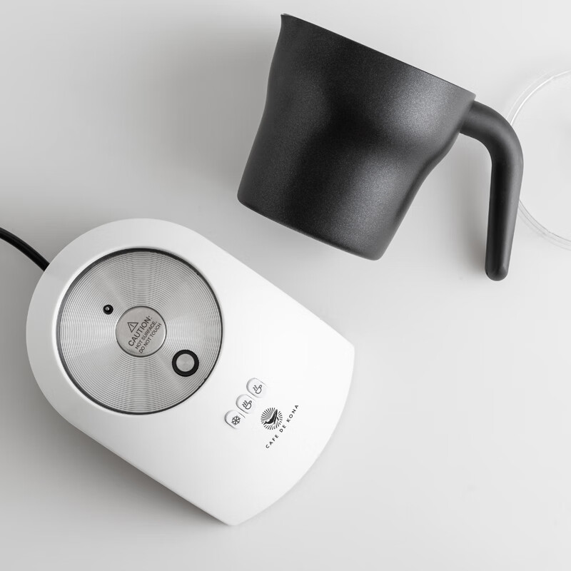 CAFEDE KONA electric milk frother, household coffee milk frother, hot and cold commercial fully automatic frother, heatable milk, white