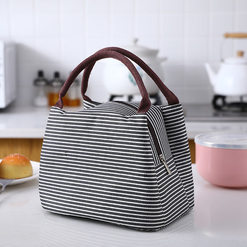Yuhua aluminum foil lunch box bag handbag female student thermal bag large capacity outdoor waterproof thermal bag large lunch bag black stripes