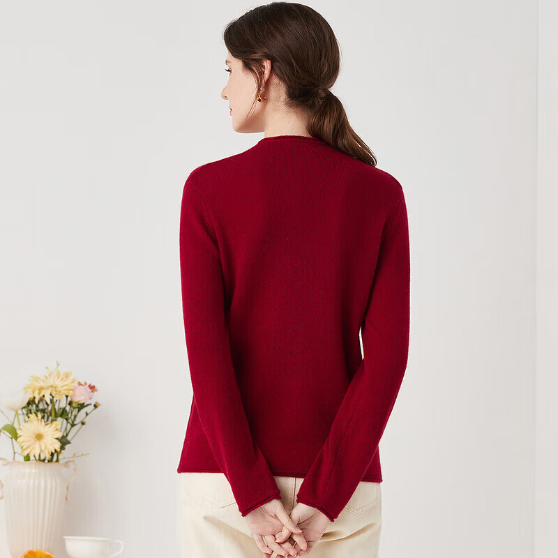 Zhaojun Autumn and Winter Versatile Half Turtleneck Cashmere Sweater Women's Zodiac Year Red Knitted Bottoming Sweater Pomegranate Red L