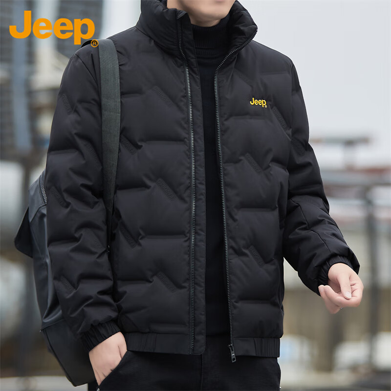 JEEP Jeep Down Jacket Men's Winter Short Casual Stand Collar Jacket Men's Trendy Brand Warm Clothes Men's Black XL