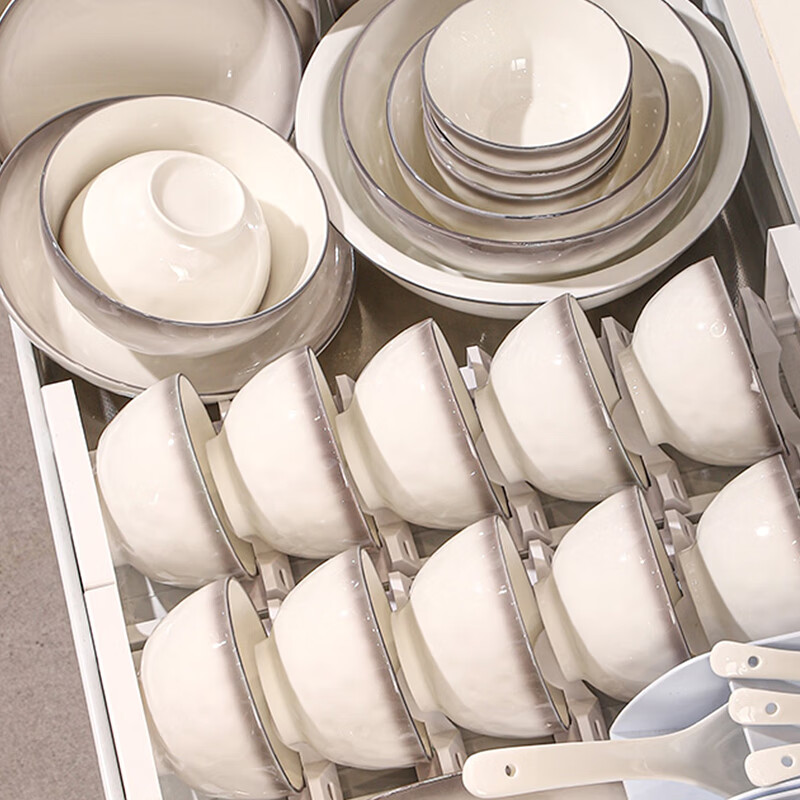 Shumang bowls, plates, and tableware for household Nordic ceramic tableware complete set of silver-painted dishes, tableware, moving gift, housewarming gift, 12-person meal with soup pot, gift box, 60-piece set