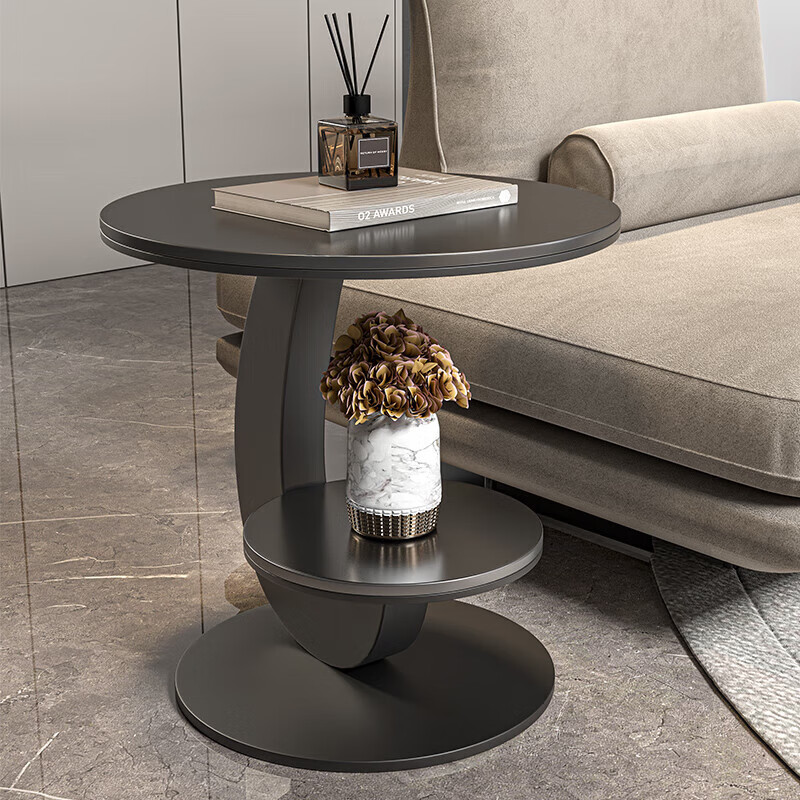 Linjie modern minimalist side table living room mobile mini coffee table round side table slate sofa next to small table high-end silver frame glossy fish belly white (50*50)