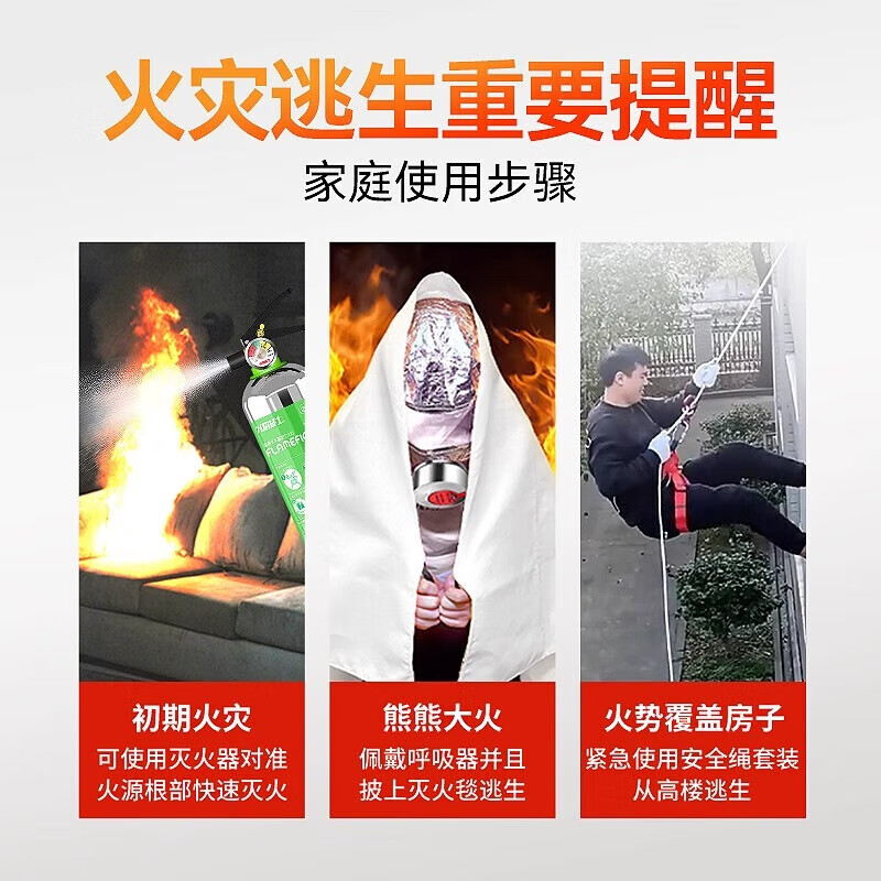 Jufeng Warriors Home Fire Equipment Set Family Emergency Kit Fire Blanket Water-based Fire Extinguisher High Floor Fire Escape Equipment Luxury Fire Emergency Kit for Family of Four Fire Promotion