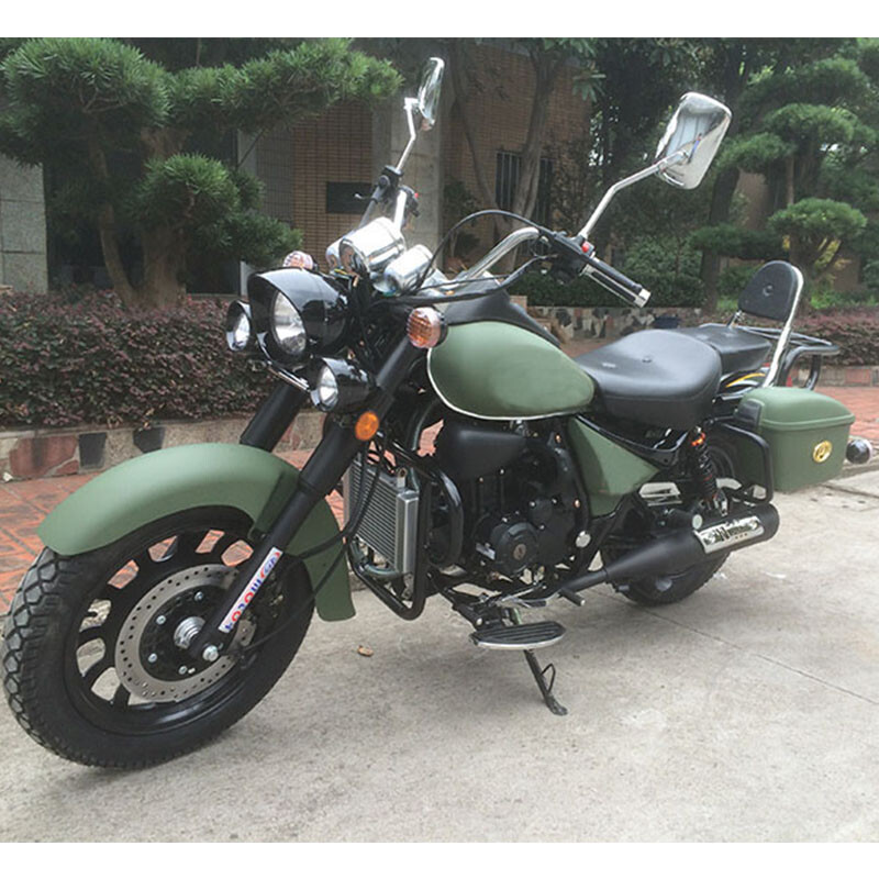 Storm Prince Motorcycle Prince Heavy Duty Motorcycle Can Be Licensed 200 Long Distance Rider Motorcycle Boulevard Glider Retro Street Car Rebel Military Green Brand New 200 Air Cooled + Disc Brake + Saddlebags + 15 Upgrades