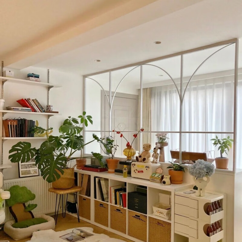 Vinoa retro iron false window screen indoor loft decoration fixed entrance Changhong glass partition arched window custom black 1 square with glass