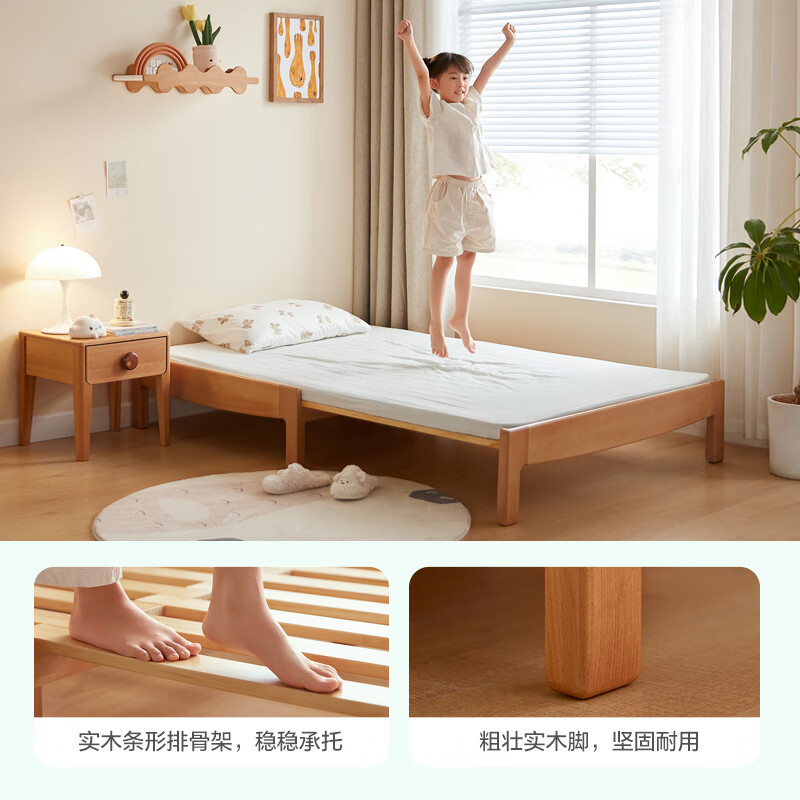 Lin's home solid wood children's bed widened spliced large bed retractable folding single baby crib LH167A3 1.5*2 meters
