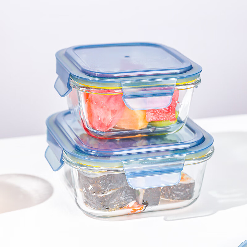 LOVWISH high boron glass fresh-keeping lunch box, microwaveable, special lunch box grid fresh-keeping and heat preservation partition type refrigerator, LOVWISH integrated lid, square, single piece 500ml