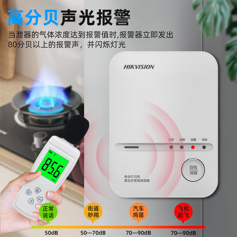 Hikvision HIKVISION natural gas leak alarm automatic valve shut-off home kitchen gas leak alarm detector pipe gas leak induction alarm methane JT-HK50B