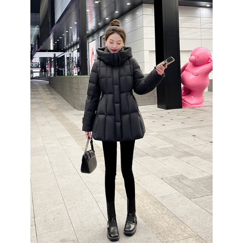 Snow Flying (SNOWFLYING) women's down jacket winter 2025 new style this year's popular mid-length 90 white duck down waist slimming jacket Extreme cold down jacket for women 2025 latest black S Jiaxing Pinghu down jacket for women (90) 85-120 catties