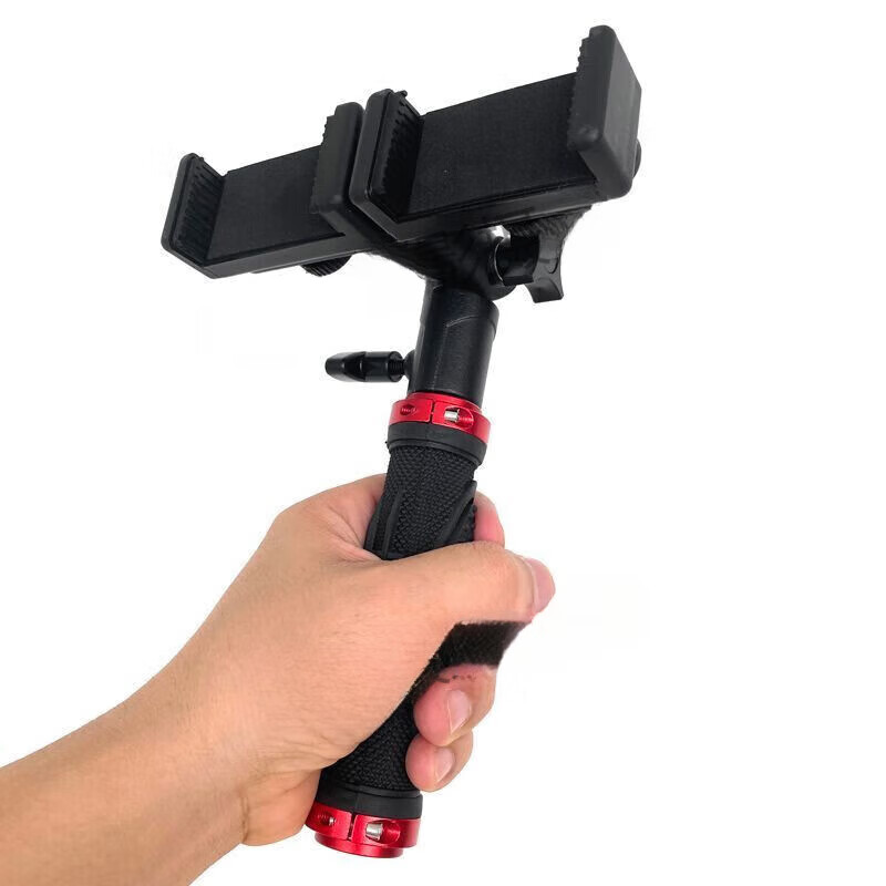Svenwan is suitable for outdoor handheld dual mobile phone holders, one-to-two shooting live broadcast brackets, desktop tripods, portable two-position customized models, customized models, two-position cameras + red handheld handle